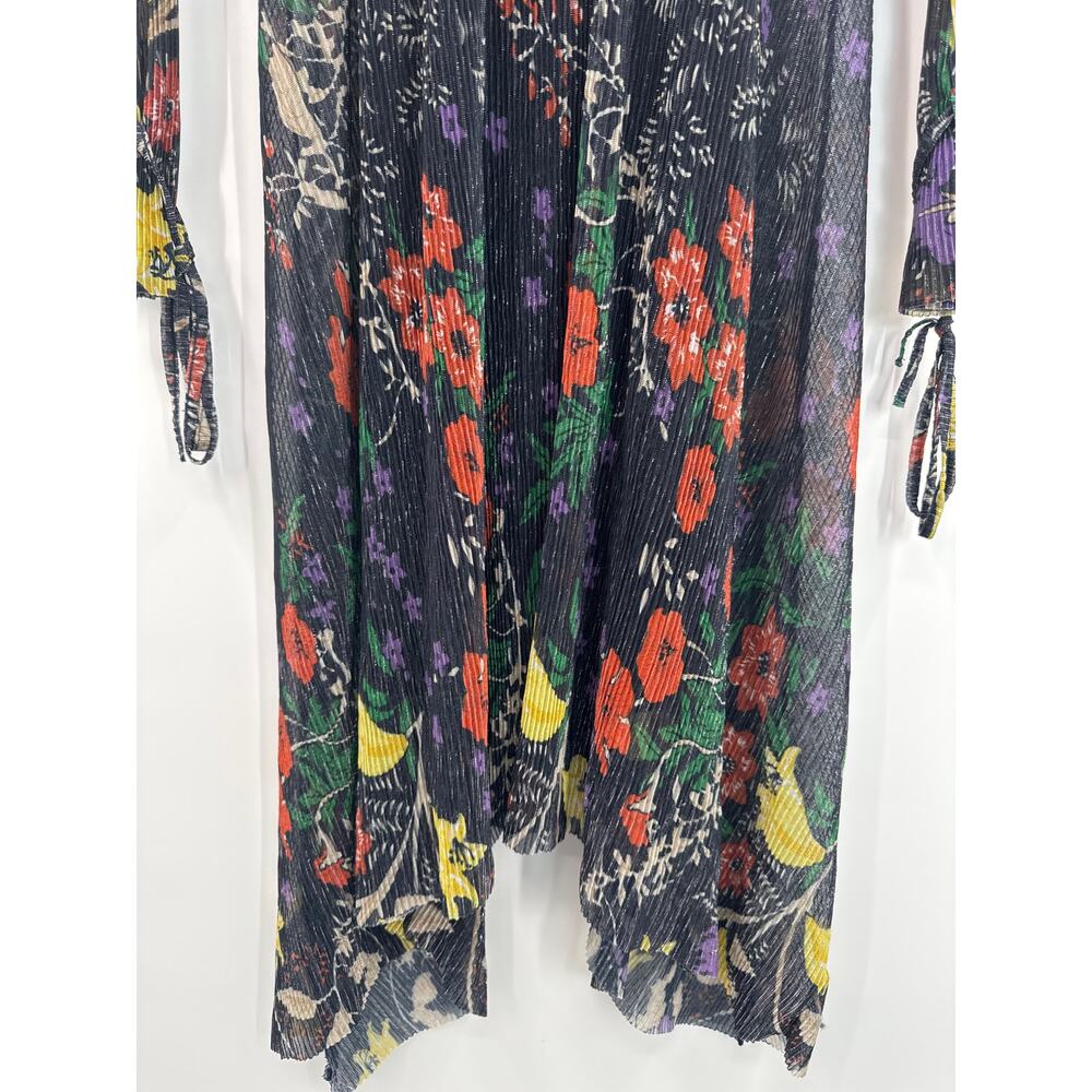 ZARA collection shiny pleated long sleeve ruffle shoulders floral dress size S - Picture 6 of 11
